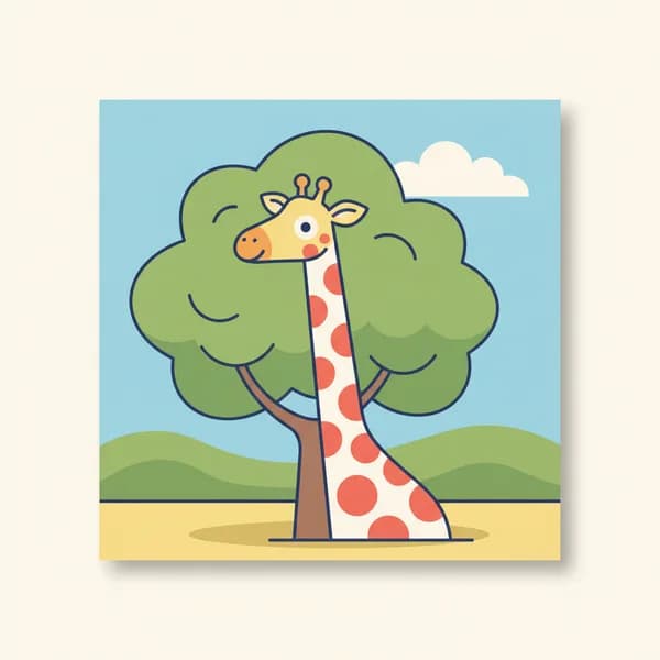 Ilustrace zoo — žirafa mezi stromy